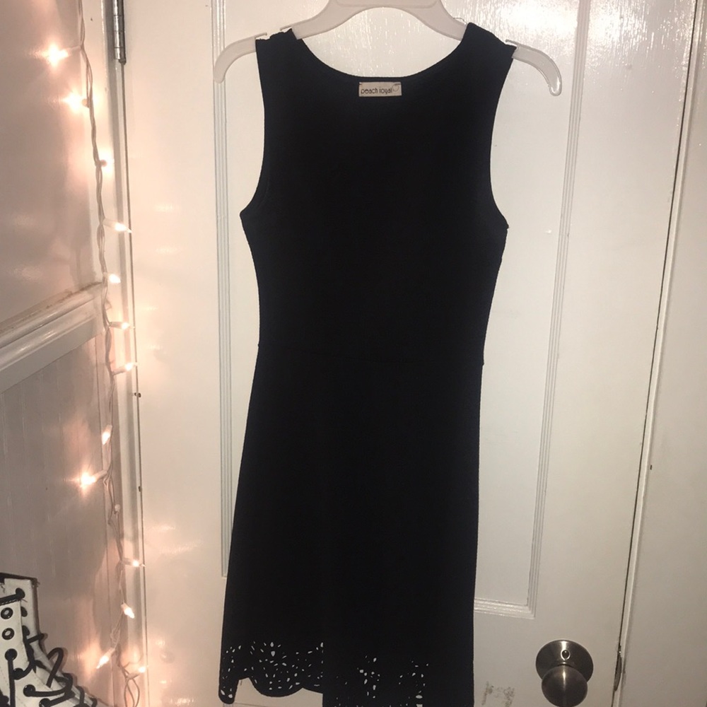 Black Scoop Neck Dress With Floral Cutouts
